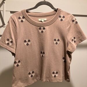 Madewell Dusty Mauve Embroidered Floral Crop Tee